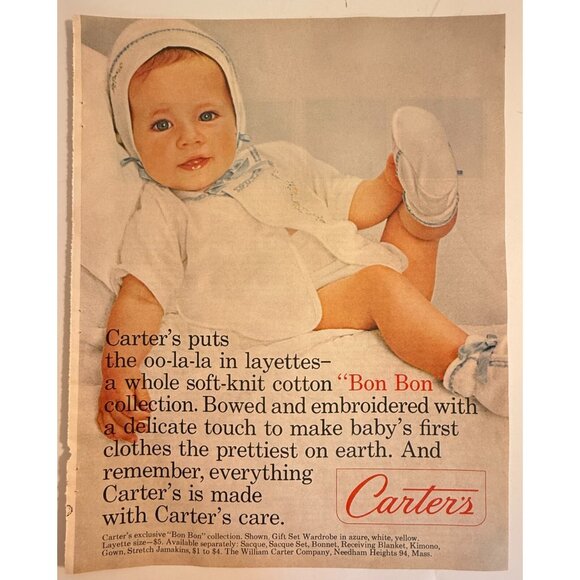 Vintage 1964 Carter's Cute Baby Bon Bon Collection Advertisement Print Ad - Picture 1 of 1